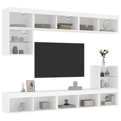 8 Piece TV Wall Units with LED White Engineered Wood