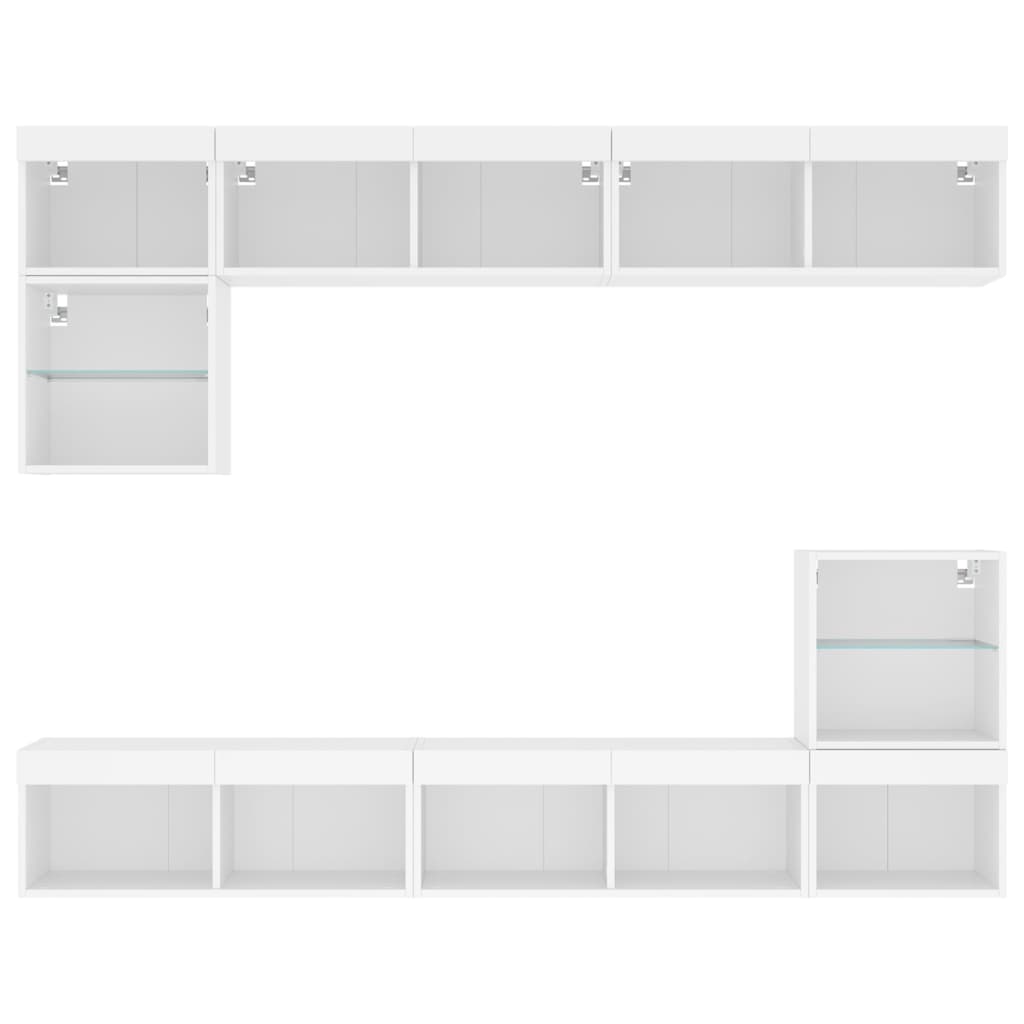 8 Piece TV Wall Units with LED White Engineered Wood