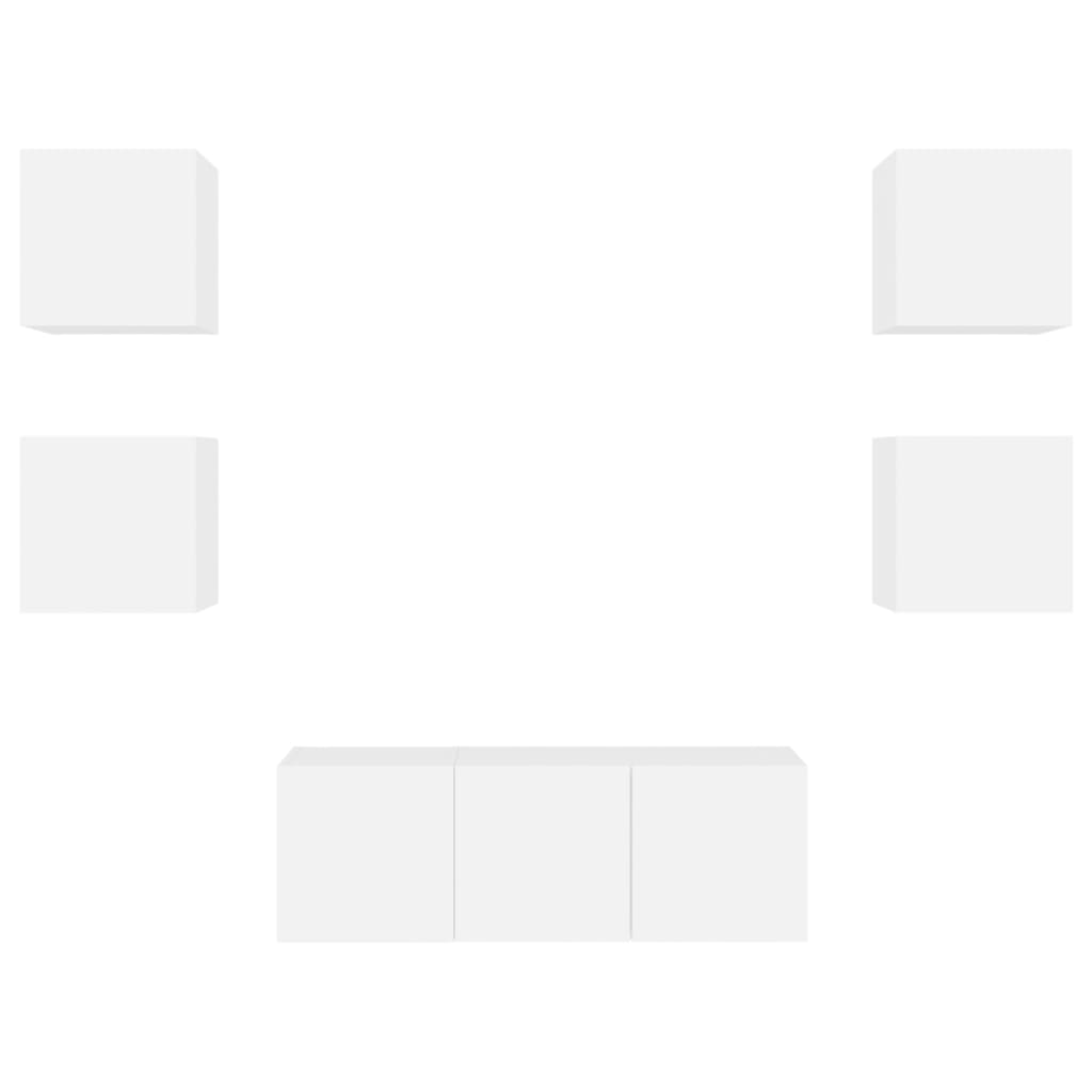 6 Piece TV Wall Units with LED White Engineered Wood