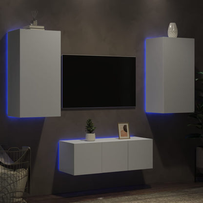 4 Piece TV Wall Units with LED White Engineered Wood