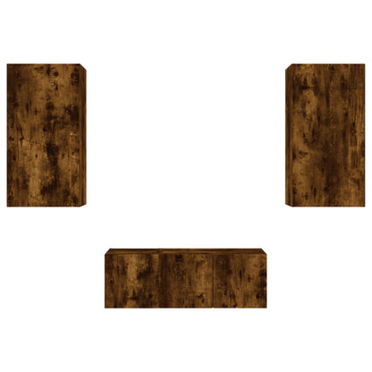 4 Piece TV Wall Units with LED Smoked Oak Engineered Wood