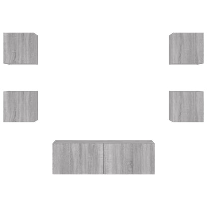 5 Piece TV Wall Cabinets with LED Lights Grey Sonoma