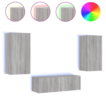 3 Piece TV Wall Cabinets with LED Lights Grey Sonoma