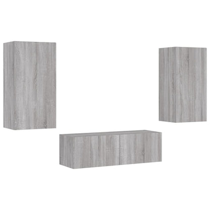 3 Piece TV Wall Cabinets with LED Lights Grey Sonoma