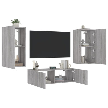3 Piece TV Wall Cabinets with LED Lights Grey Sonoma