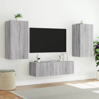 3 Piece TV Wall Cabinets with LED Lights Grey Sonoma