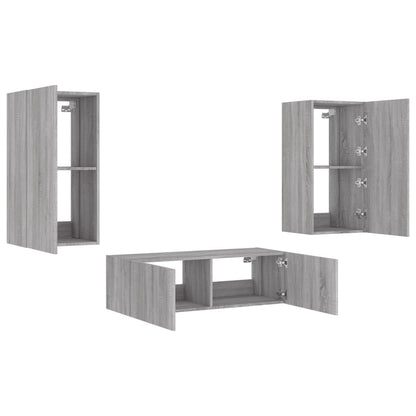 3 Piece TV Wall Cabinets with LED Lights Grey Sonoma