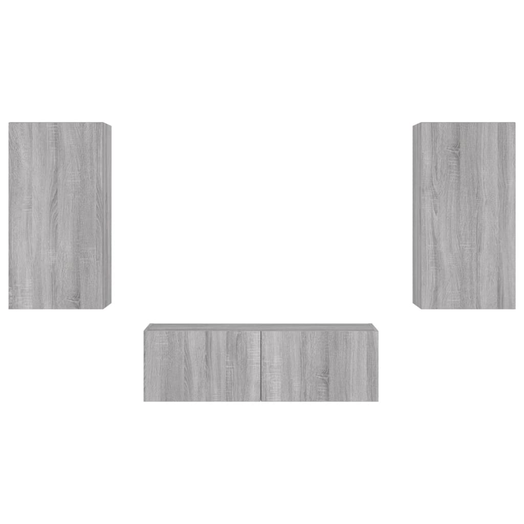 3 Piece TV Wall Cabinets with LED Lights Grey Sonoma