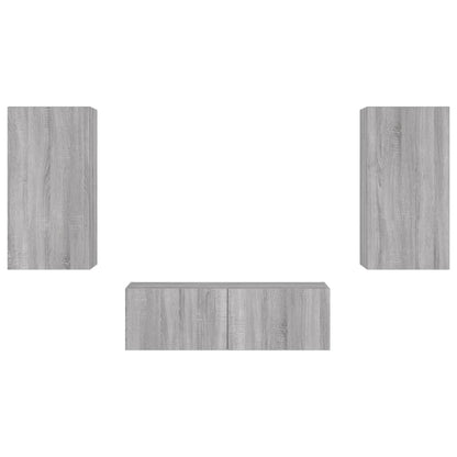 3 Piece TV Wall Cabinets with LED Lights Grey Sonoma