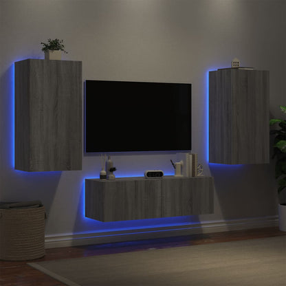 3 Piece TV Wall Cabinets with LED Lights Grey Sonoma