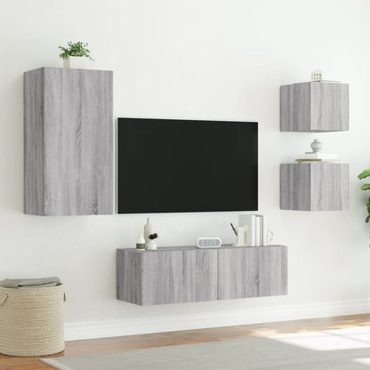 4 Piece TV Wall Cabinets with LED Lights Grey Sonoma