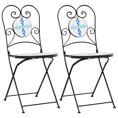 Foldable Bistro Chairs Set - 2 Pcs, Blue & White Ceramic Design