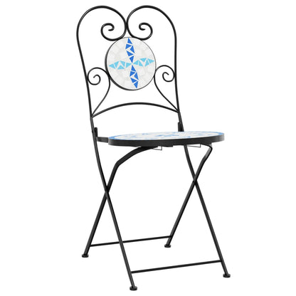 Foldable Bistro Chairs Set - 2 Pcs, Blue & White Ceramic Design