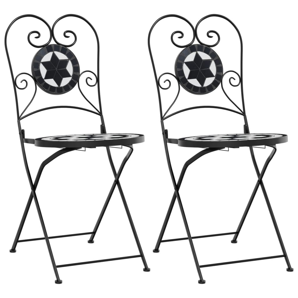 Foldable Bistro Chairs 2 pcs - Black & White Ceramic Design