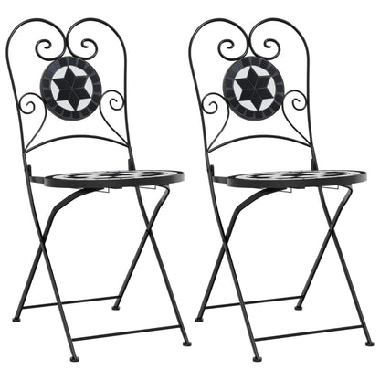 Foldable Bistro Chairs 2 pcs - Black & White Ceramic Design
