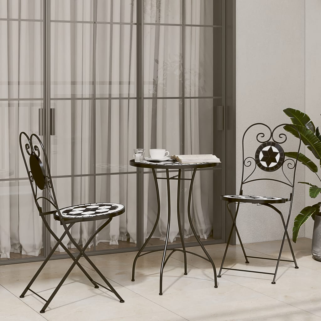 Foldable Bistro Chairs 2 pcs - Black & White Ceramic Design