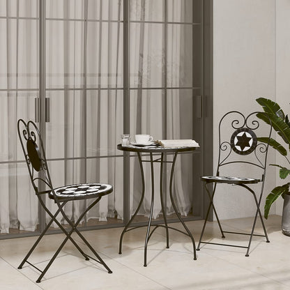 Foldable Bistro Chairs 2 pcs - Black & White Ceramic Design
