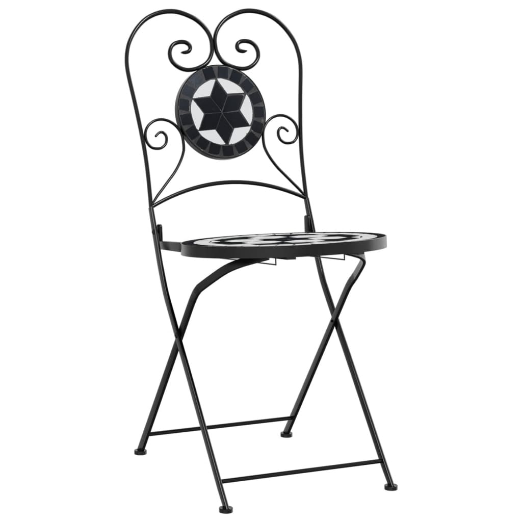 Foldable Bistro Chairs 2 pcs - Black & White Ceramic Design