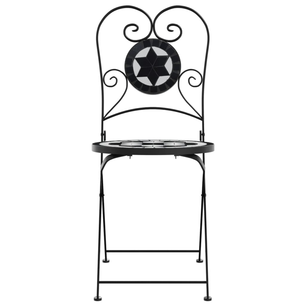 Foldable Bistro Chairs 2 pcs - Black & White Ceramic Design