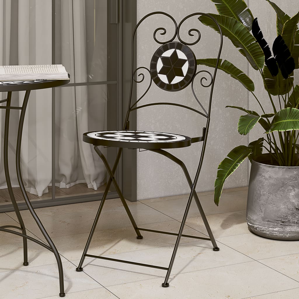 Foldable Bistro Chairs 2 pcs - Black & White Ceramic Design
