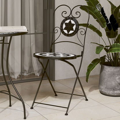 Foldable Bistro Chairs 2 pcs - Black & White Ceramic Design