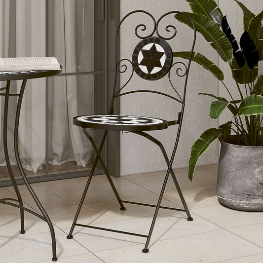 Foldable Bistro Chairs 2 pcs - Black & White Ceramic Design