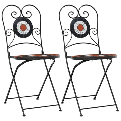 Foldable Bistro Chairs, 2-Piece Set - Terracotta & White Ceramic