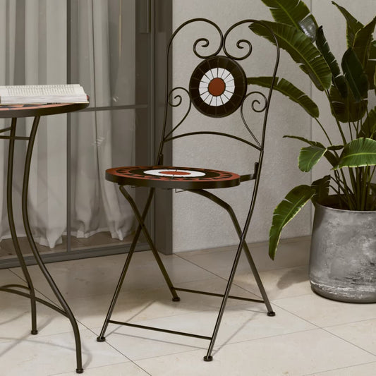 Foldable Bistro Chairs, 2-Piece Set - Terracotta & White Ceramic