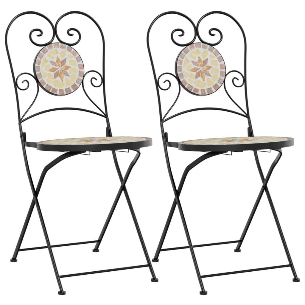 Foldable Bistro Chairs Set, 2 pcs, Terracotta & White Ceramic