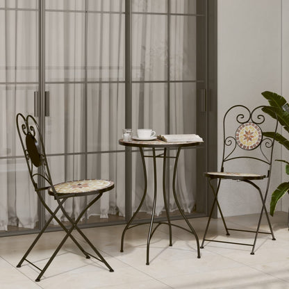 Foldable Bistro Chairs Set, 2 pcs, Terracotta & White Ceramic