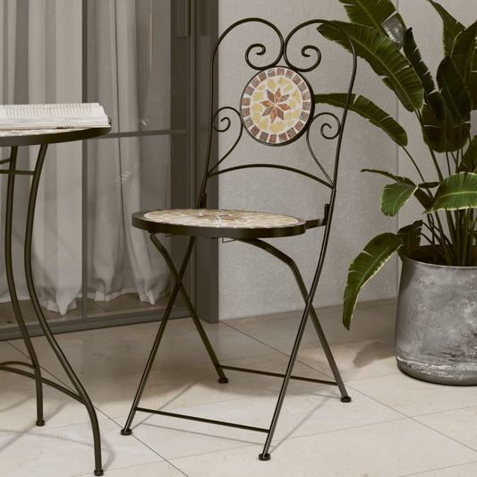 Foldable Bistro Chairs Set, 2 pcs, Terracotta & White Ceramic