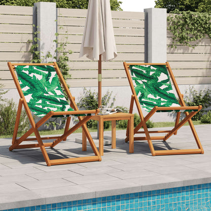 Leaf Pattern Folding Beach Chair - Eucalyptus Wood & Fabric