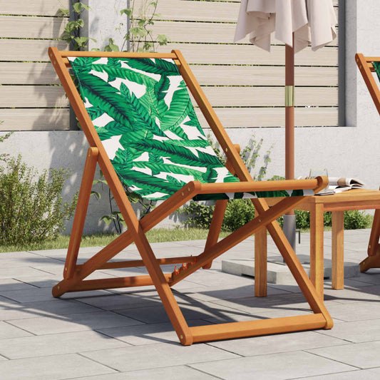 Leaf Pattern Folding Beach Chair - Eucalyptus Wood & Fabric