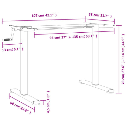 Adjustable White Steel Standing Desk Frame (94-135)x60x(70-114)cm