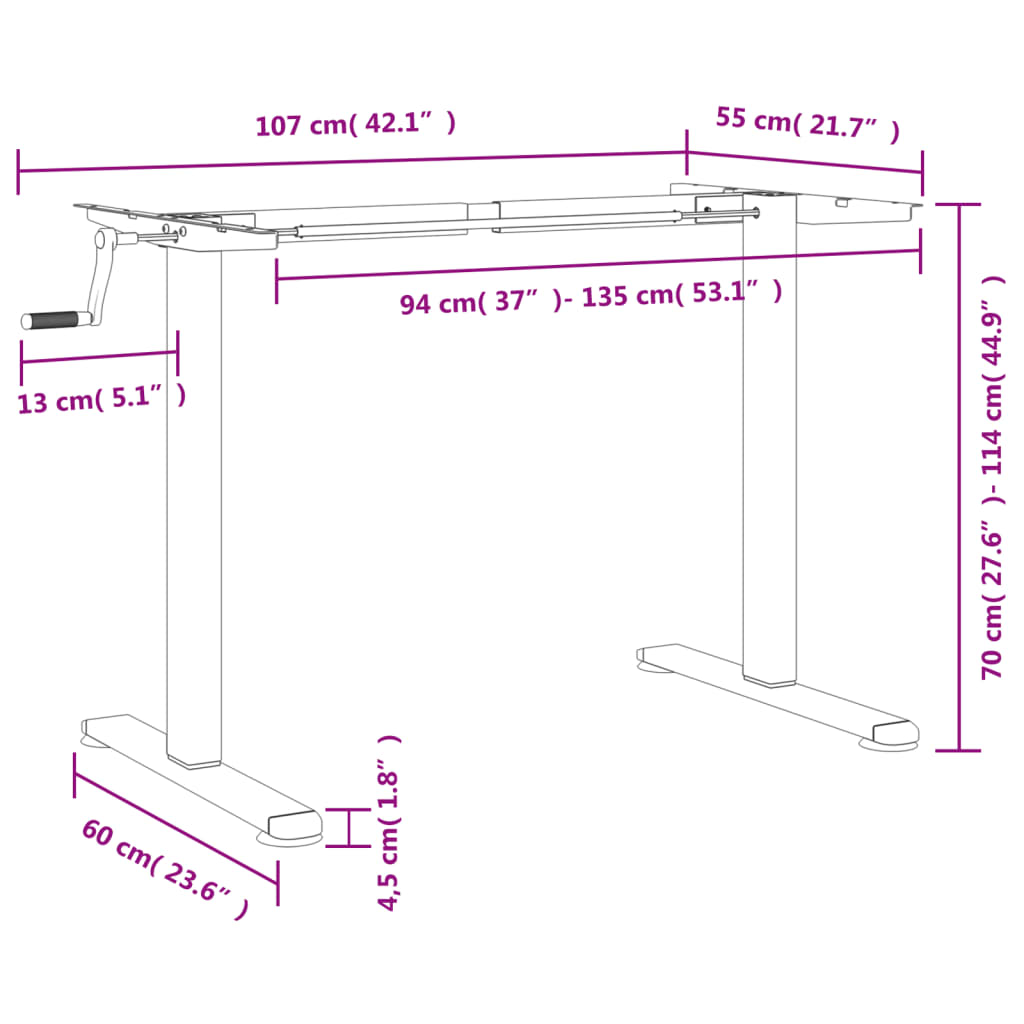 Adjustable Black Steel Standing Desk Frame (94-135)x60x(70-114) cm