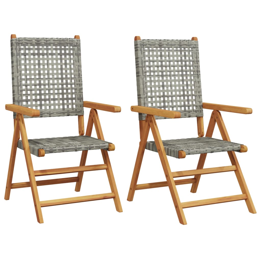 Acacia & Poly Rattan Garden Chairs Set of 2 - Grey Solid Wood