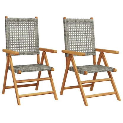 Acacia & Poly Rattan Garden Chairs Set of 2 - Grey Solid Wood