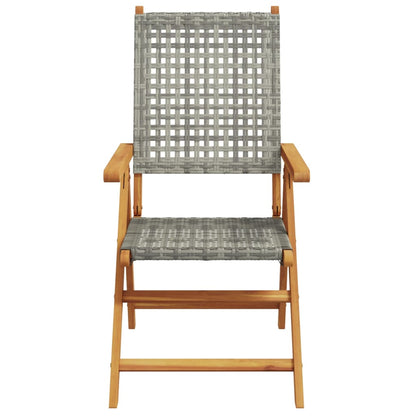 Acacia & Poly Rattan Garden Chairs Set of 2 - Grey Solid Wood