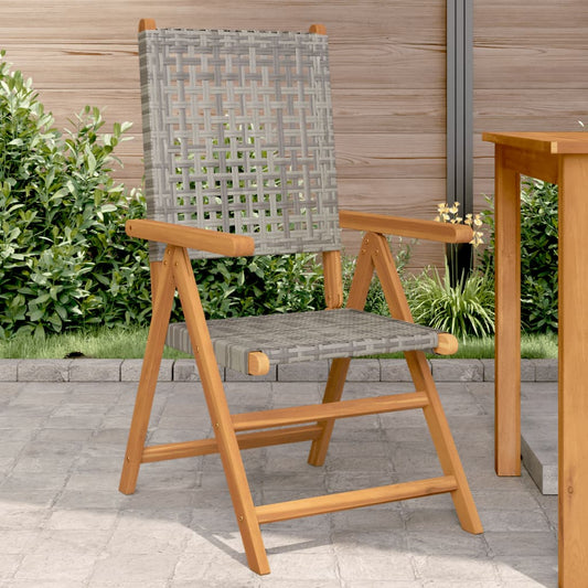 Acacia & Poly Rattan Garden Chairs Set of 2 - Grey Solid Wood