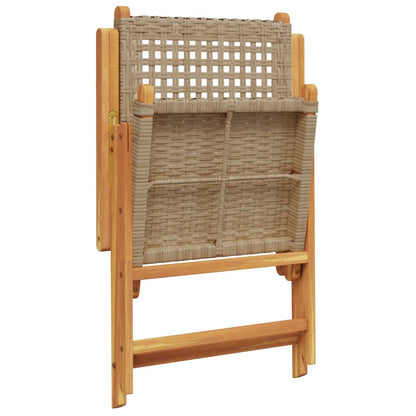 Beige Acacia Wood & Poly Rattan Garden Chairs Set of 2
