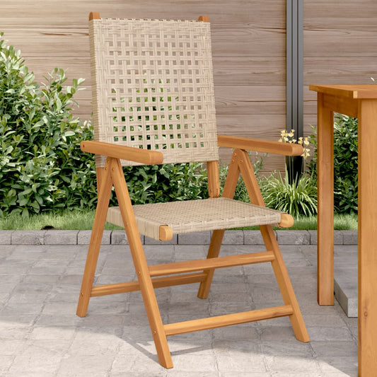 Beige Acacia Wood & Poly Rattan Garden Chairs Set of 2