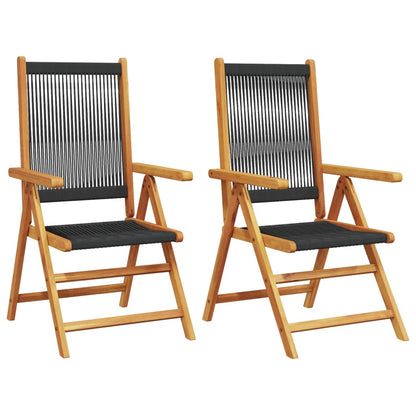 Black Solid Wood Acacia & Polypropylene Garden Chairs, Set of 2