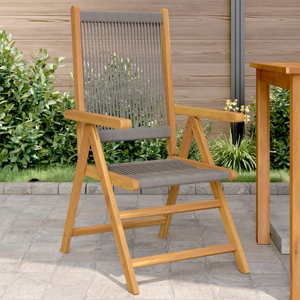 Stylish Grey Garden Chairs Set of 2 - Solid Acacia Wood & PP