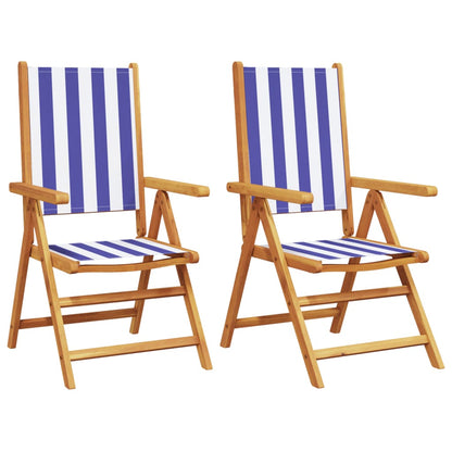 Blue & White Acacia Wood Garden Chairs Set - 2 pcs Fabric Design