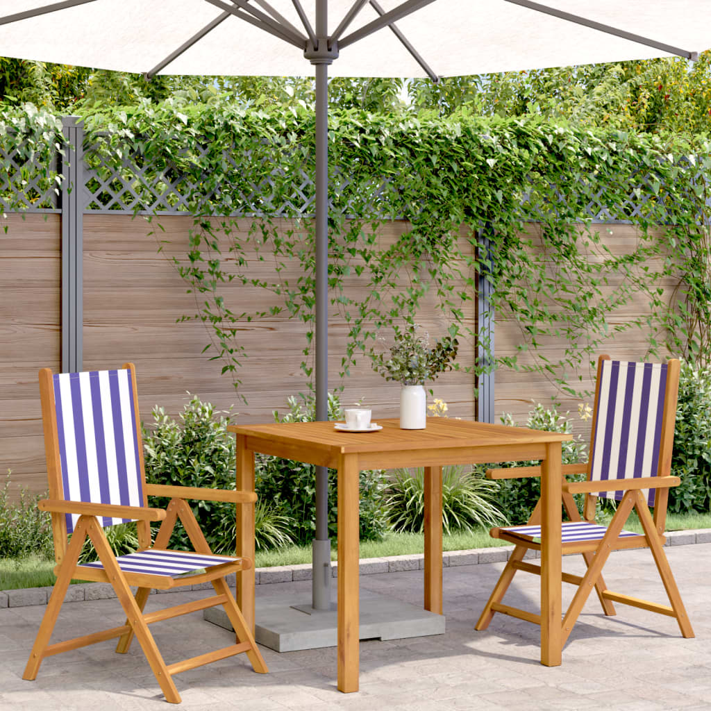 Blue & White Acacia Wood Garden Chairs Set - 2 pcs Fabric Design