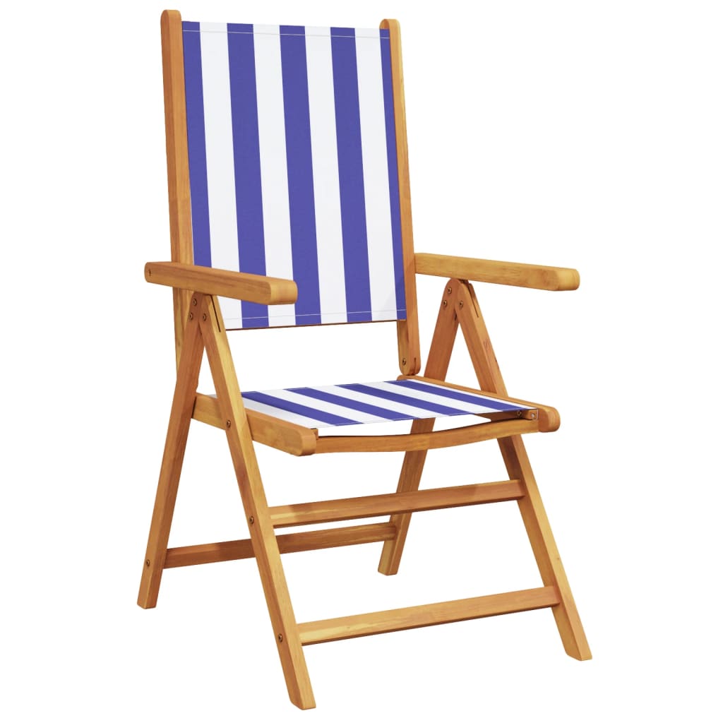 Blue & White Acacia Wood Garden Chairs Set - 2 pcs Fabric Design