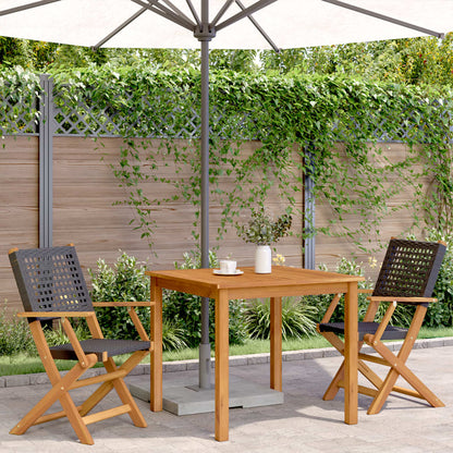 Black Acacia & Poly Rattan Garden Chairs Set of 2 - Solid Wood