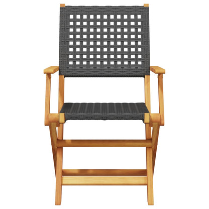 Black Acacia & Poly Rattan Garden Chairs Set of 2 - Solid Wood