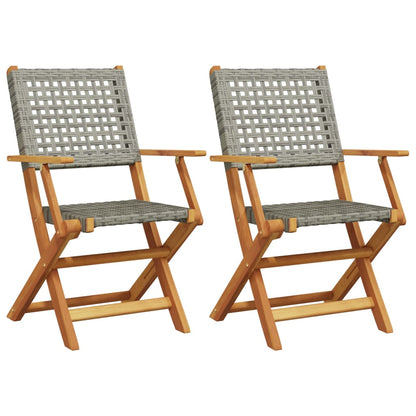 Stylish Grey Acacia Wood & Poly Rattan Garden Chairs Set, 2 Pcs