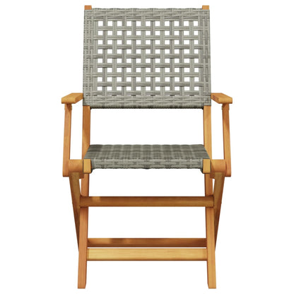 Stylish Grey Acacia Wood & Poly Rattan Garden Chairs Set, 2 Pcs